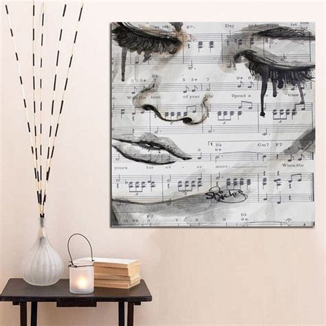 Print Large Crying Girl Face Abstract Figures in Piano Scoreson Oil ...