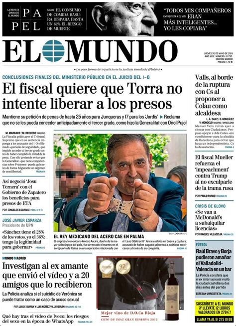 Periódico El Mundo (España). Periódicos de España. Edición de jueves ...