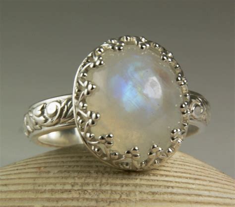 Rainbow Moonstone Ring Sterling Silver by TazziesCustomJewelry