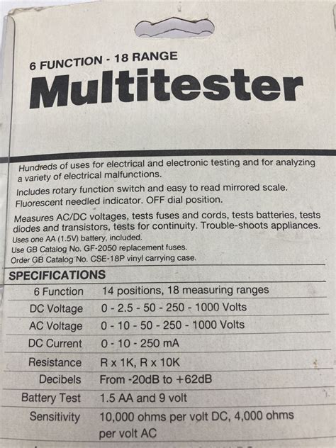 GB Multitester GMT-18P 6 Function 18 Range Volts Ohms Milliamps Decibels Battery | eBay