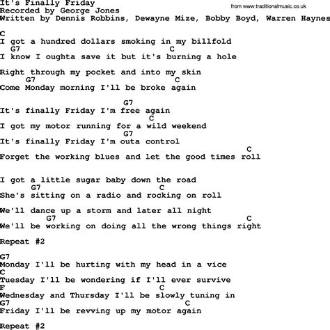 It's Finally Friday by George Jones - Counrty song lyrics and chords