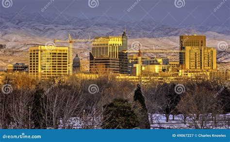 Boise Skyline at Sunset in Winter Stock Image - Image of city, idaho ...