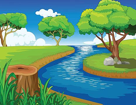 Forest View With Trees And River Cartoon River Simple Object Vector, Forest Clipart, Cartoon ...