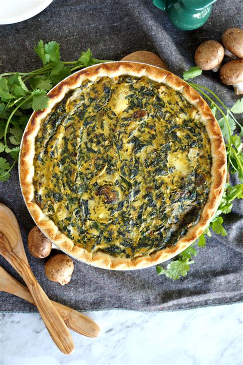 vegan spinach artichoke mushroom quiche - The Baking Fairy