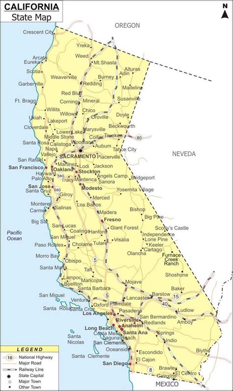 the california state map is shown with all its roads and major cities ...