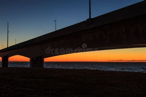 Sunset Under the Confederation Bridge, Prince Edward Island Stock Photo ...