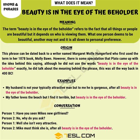 "Beauty Is in the Eye of the Beholder" Meaning, Origin and Examples • 7ESL