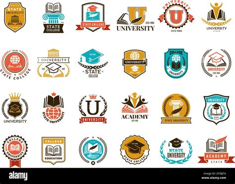 College emblem. School or university identity symbols badges and logo vector collection Stock ...