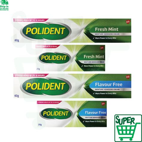 Polident Denture Adhesive Cream Freshmint / Flavour Free 20g/60g | Lazada