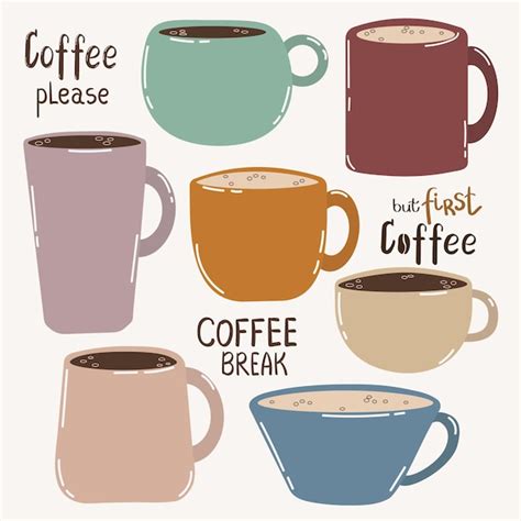 Premium Vector | A set of different coffee mugs and inscriptions about ...