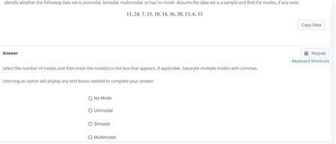 Solved Identify whether the following data set is unimodal, | Chegg.com