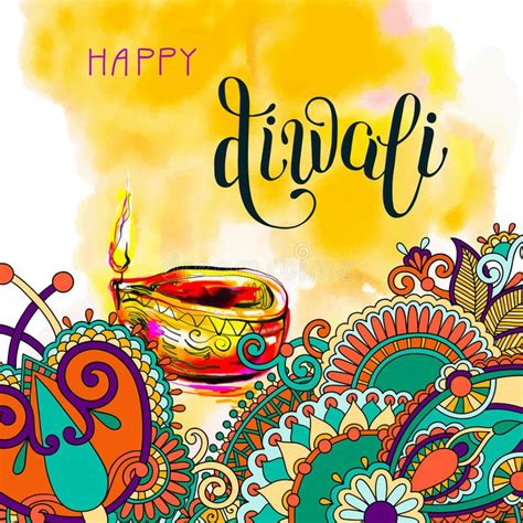 Happy Diwali watercolor greeting card to indian fire festival wi vector illustration ...