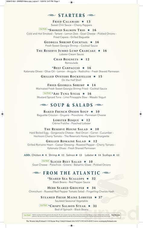 The Reserve menu in Jekyll Island, Georgia, USA