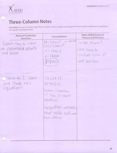 3 Column Notes Template – PARAHYENA