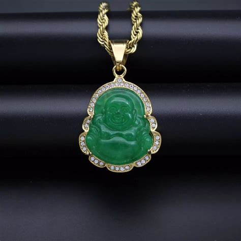 18k Gold Buddha Pendant Necklace Big Jade Healing Stone | Etsy