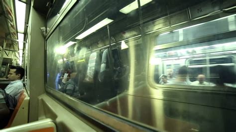 NEW YORK - OCT 28, 2014: Subway Train Window Onto Platform, On 5th Ave, Manhattan New York City ...