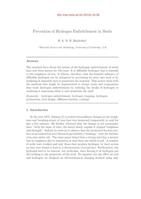 (PDF) Prevention of Hydrogen Embrittlement in Steels · Hydrogen is present in minute quantities ...