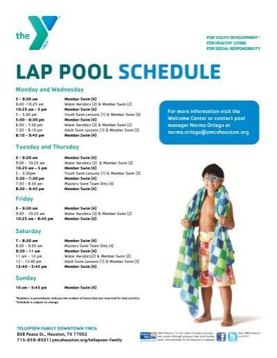 Pool Schedule - YMCA of Greater Houston