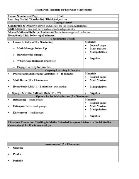 Lesson Plan Format For Mathematics