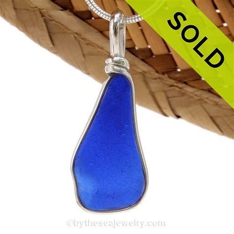 LARGE Irregular Blue Genuine Sea Glass Pendant In S/S Original Wire ...