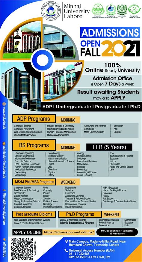 Admission Open in Minhaj University Lahore 02 Sep 2021