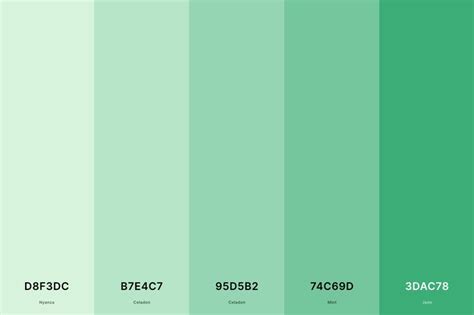 9. Mint Green Color Palette Color Palette with Nyanza (Hex #D8F3DC) + Celadon (Hex #B7E4C7 ...