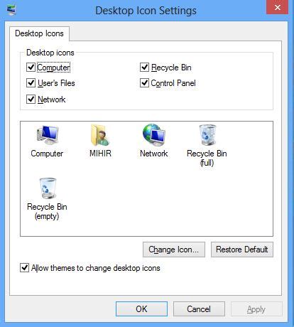 How to Enable/Disable the desktop Icons on Windows 8 - Windows