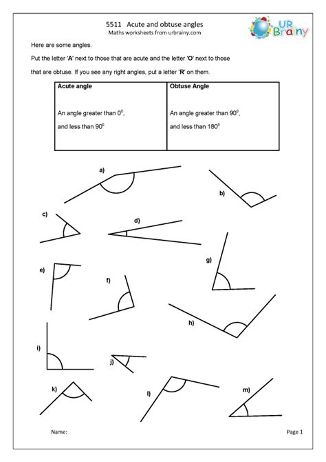 Obtuse Acute Right Angles Measurements Worksheet - Angleworksheets.com