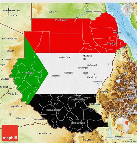 Flag 3D Map of Sudan, physical outside