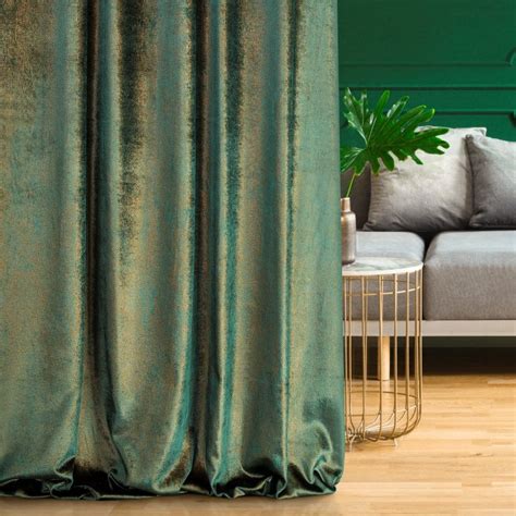 Luxury green velvet curtains with copper print- Made to measure curtains.