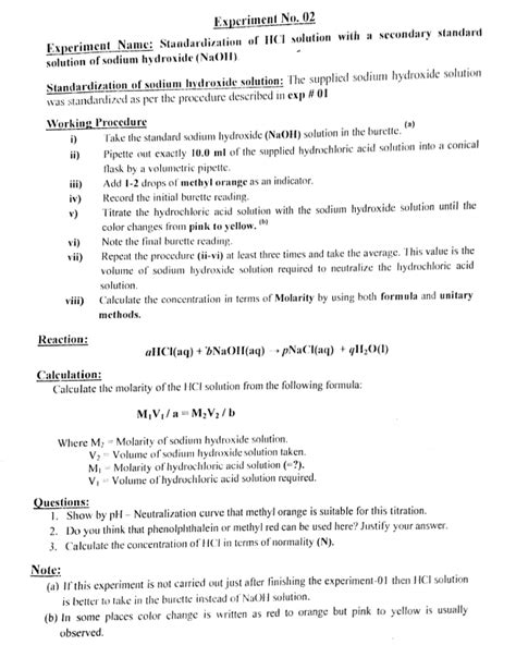 Solved Experiment No. 02 Experiment Name: Standardization of | Chegg.com