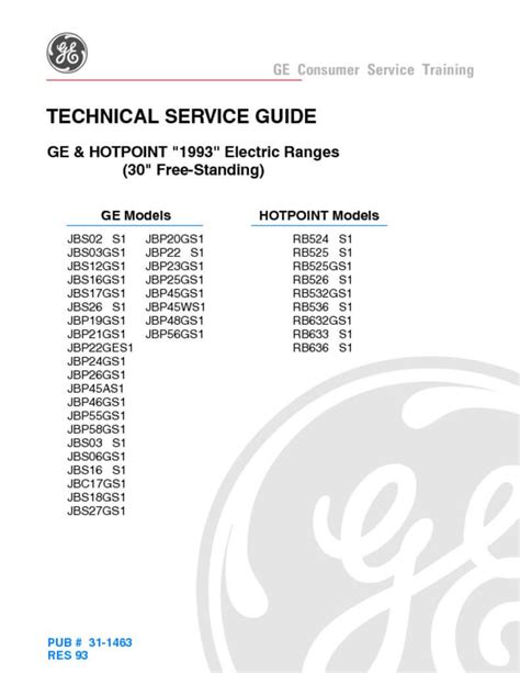 GE HOTPOINT Electric Range Service Manual Download - ApplianceAssistant.com | ApplianceAssistant.com