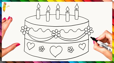 How To Draw A Birthday Cake Step By Step 🎂 Birthday Cake Drawing Easy ...