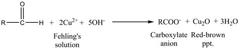 Acetaldehyde on warming with Fehling's solution gives a red precipitate of