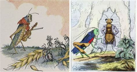 Depiction from "The Ant and the Grasshopper" from Aesop's Fables. Ant ...