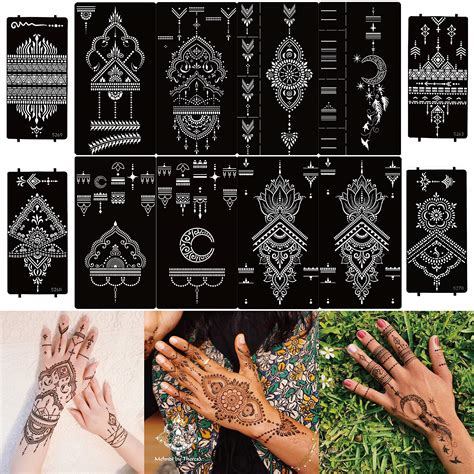 Buy DIVAWOO 12 Sheet Henna Tattoo Stencils, Hand Temporary Tattoo ...