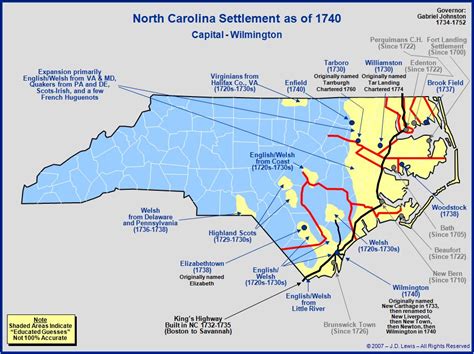 The Royal Colony of North Carolina - Towns and Settlements in 1740