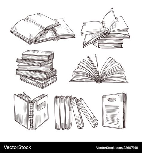 Sketch books ink drawing vintage open book Vector Image