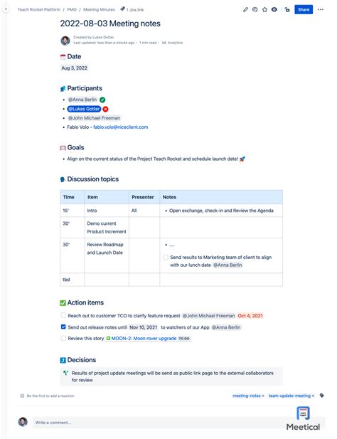 Confluence Meeting Notes Template