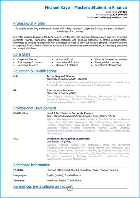 Cv Template For Masters Application