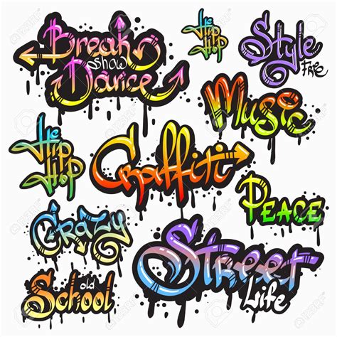 Expressive collection of graffiti urban youth art individual words digital spray paint creator ...