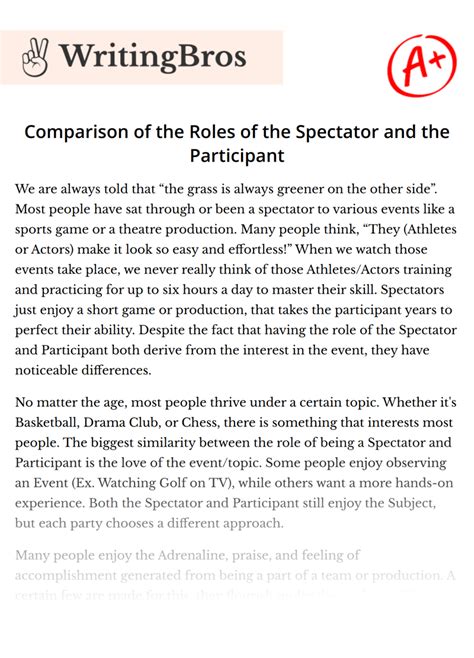 Comparison of the Roles of the Spectator and the Participant [Free Essay Sample], 654 words ...