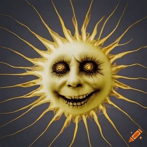 Metallic creepy smiling sun on Craiyon
