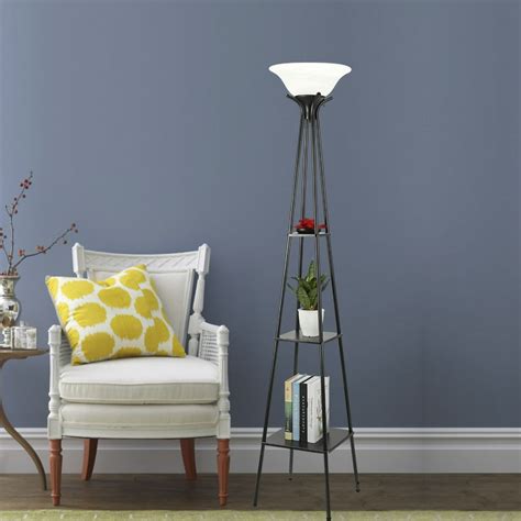 FLOOR LAMP with 3-Layer Etagere Home Office Storage Light Decor Furniture Charcoal Finish ...