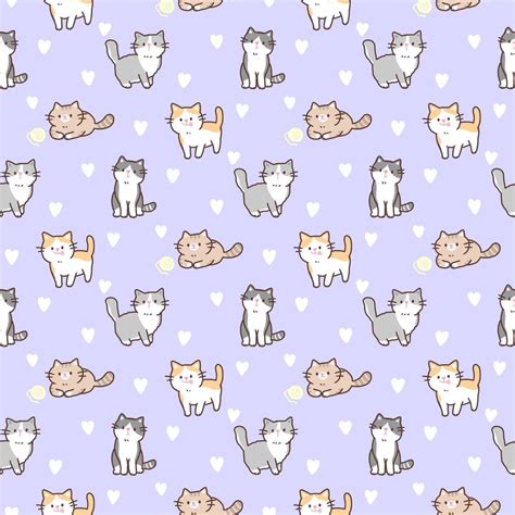 Seamless pattern of cute cartoon cat illustration design on purple ...