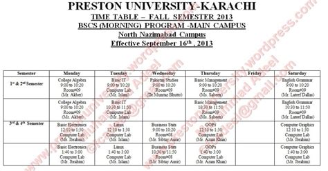 Timetable – BSCS – Fall Semester – 2013 | prestonuniversity