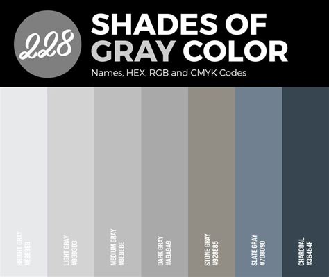 228 Shades of Gray Color (Names, HEX, RGB, & CMYK Codes) in 2023 | Shades of gray color, Grey ...