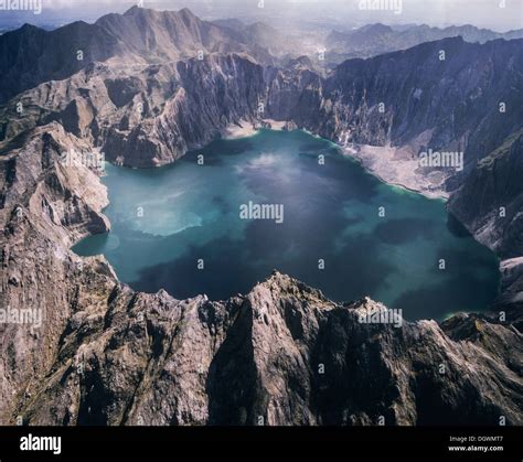 Mount Pinatubo, crater lake, lahar fields, aerial view, Zambales ...