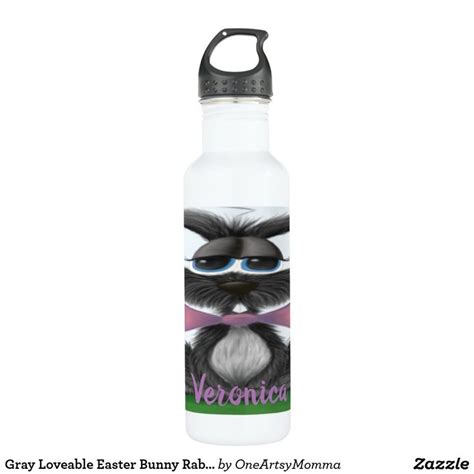 Gray Loveable Easter Bunny Rabbit Stainless Steel Water Bottle | Zazzle ...