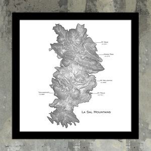 La Sal Mountains Map Art Print Mountain Range Topographic - Etsy